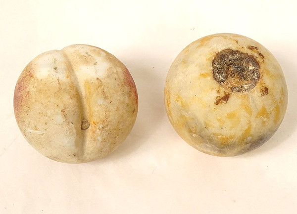 Ensemble 9 Fruits Marbre Carrare Polychrome Pomme Pêche Figue Poire XIXème