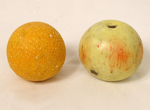 Ensemble 9 Fruits Marbre Carrare Polychrome Pomme Pêche Figue Poire XIXème