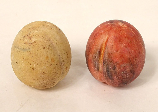 Ensemble 9 Fruits Marbre Carrare Polychrome Pomme Pêche Figue Poire XIXème