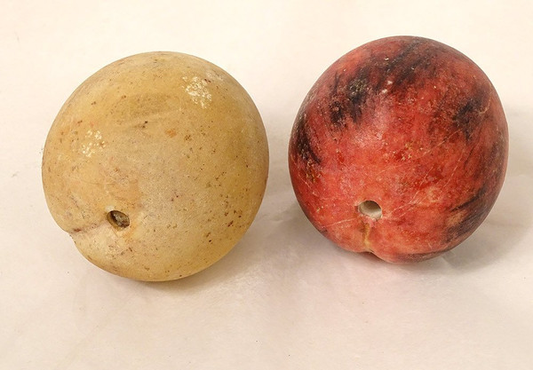 Ensemble 9 Fruits Marbre Carrare Polychrome Pomme Pêche Figue Poire XIXème