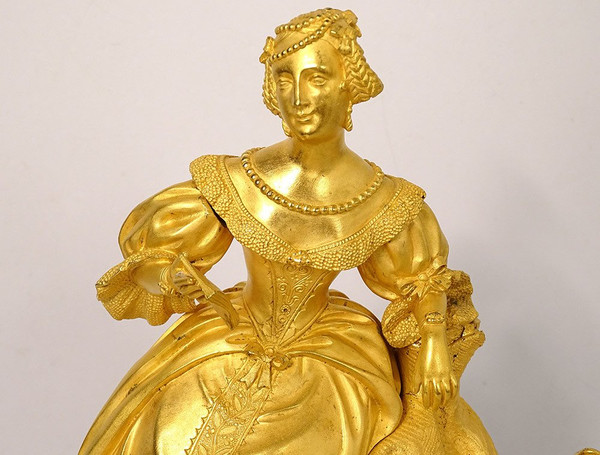 Romantic Clock Bronze Gilt Young Elegant Woman Reading 19th century