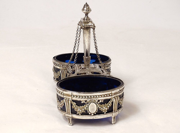 Double Louis XVI silver salt cellar Fermiers Généraux 18th century