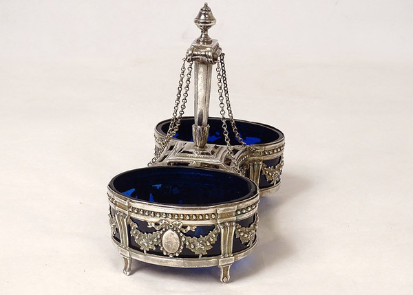 Double Louis XVI silver salt cellar Fermiers Généraux 18th century