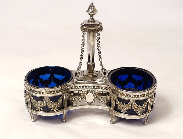 Double Louis XVI silver salt cellar Fermiers Généraux 18th century