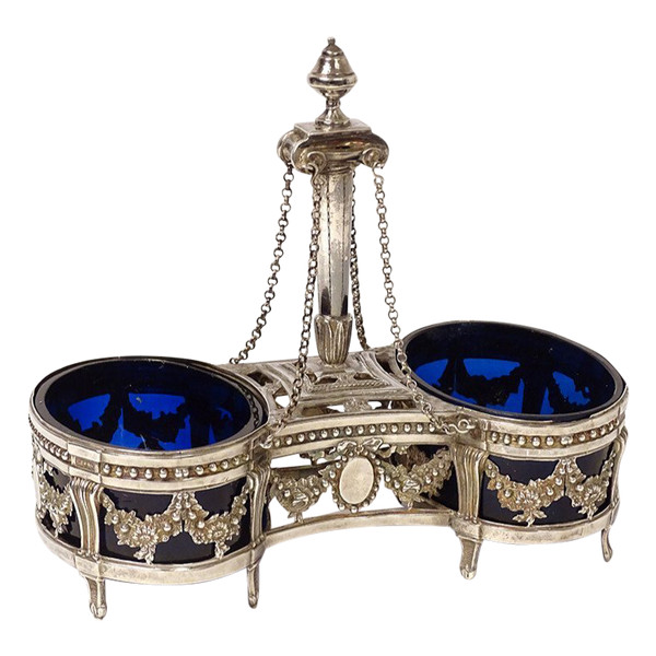 Double Louis XVI silver salt cellar Fermiers Généraux 18th century