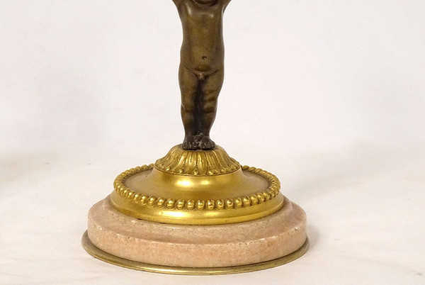 Coppia di candelieri torce in bronzo marmo Angelots Loves Napoleone III XIX secolo