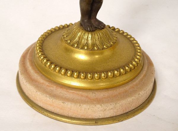 Coppia di candelieri torce in bronzo marmo Angelots Loves Napoleone III XIX secolo