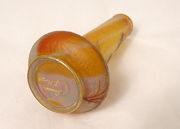 Kleine Vase Soliflore Glaspaste Daum Nancy Blumen Disteln Jugendstil 19