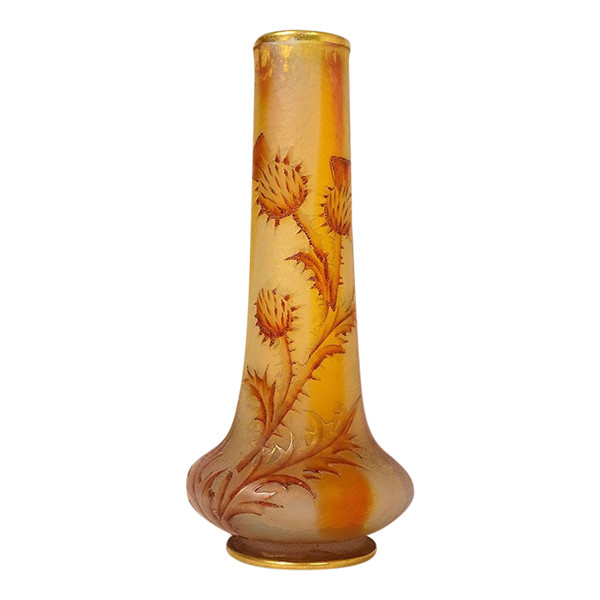 Vaso piccolo Soliflore Pasta di vetro Daum Nancy Fiori Cardi Art Nouveau XIX secolo