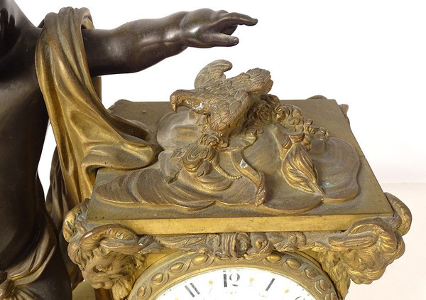 Large Bronze Clock Angelot Bird Rams Denière Paris Napoleon III 19th
