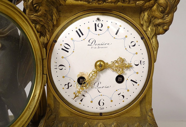 Large Bronze Clock Angelot Bird Rams Denière Paris Napoleon III 19th
