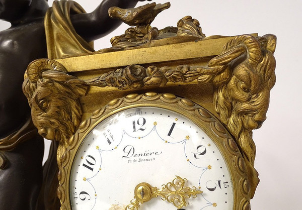 Large Bronze Clock Angelot Bird Rams Denière Paris Napoleon III 19th
