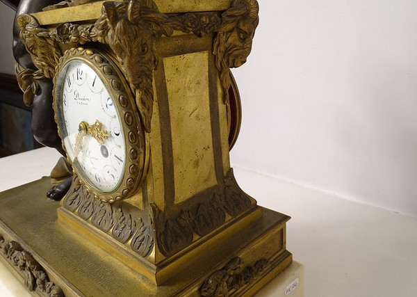 Large Bronze Clock Angelot Bird Rams Denière Paris Napoleon III 19th