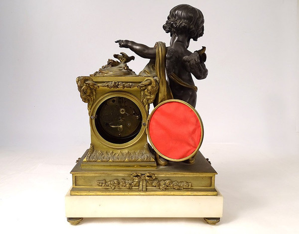 Large Bronze Clock Angelot Bird Rams Denière Paris Napoleon III 19th