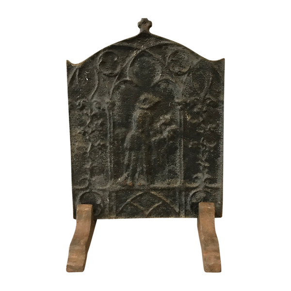 Small antique cast iron fireback from the 18th century