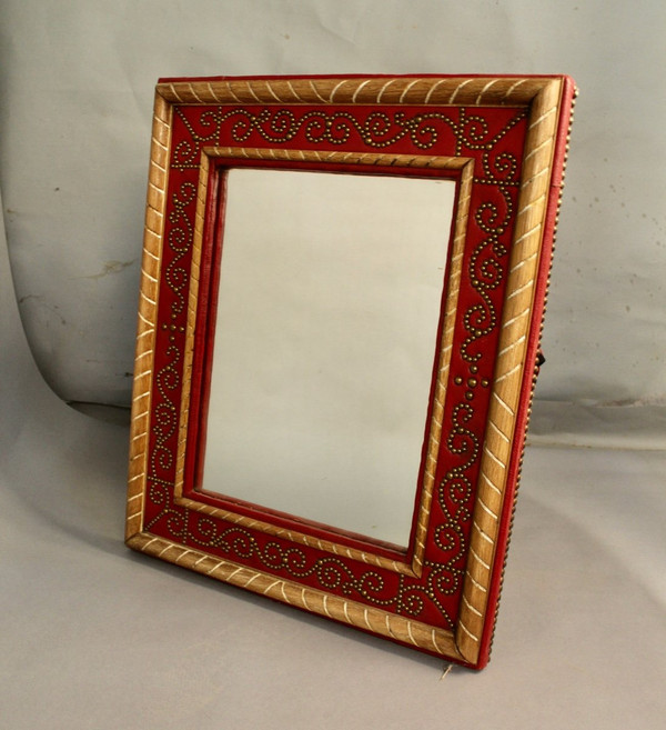 Miroir Cuir Rouge André Maillefert