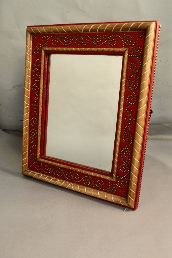 Miroir Cuir Rouge André Maillefert