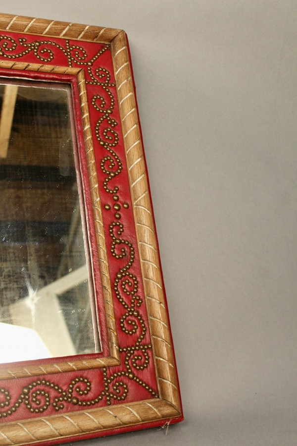 Miroir Cuir Rouge André Maillefert