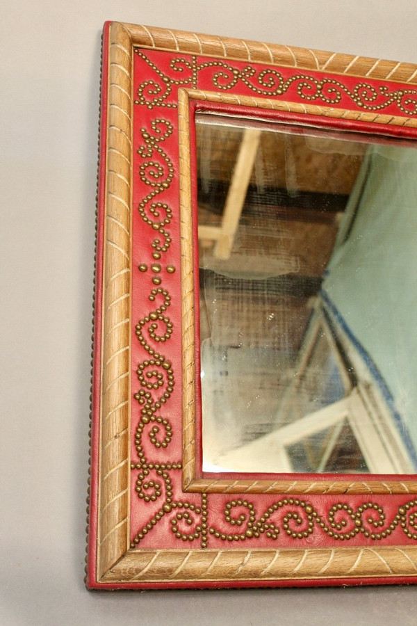 Miroir Cuir Rouge André Maillefert