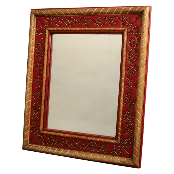 Miroir Cuir Rouge André Maillefert