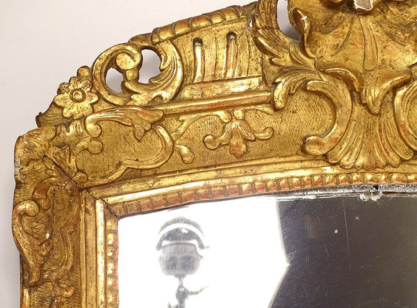 Regency Mirror Glass Gilded Carved Wood Frame Flower Shells 18th Century