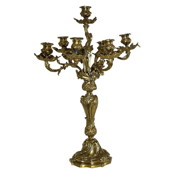 Important Candélabre en Bronze Doré, style Louis XV – Fin XIXe