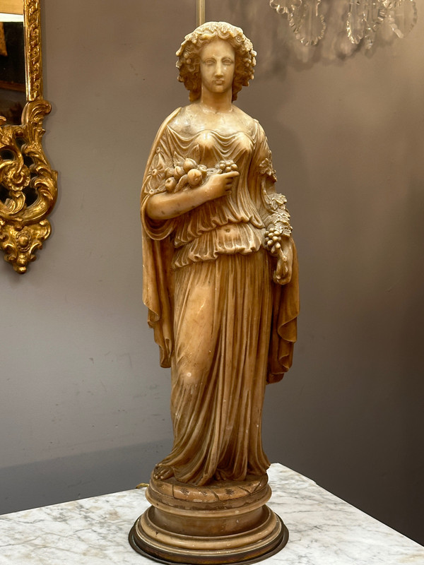 Exceptionnelle Paire De Sculptures En Albâtre d'Epoque XIXème (112cm)