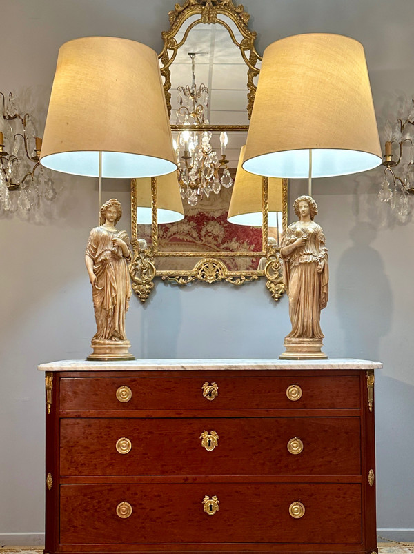 Exceptionnelle Paire De Sculptures En Albâtre d'Epoque XIXème (112cm)