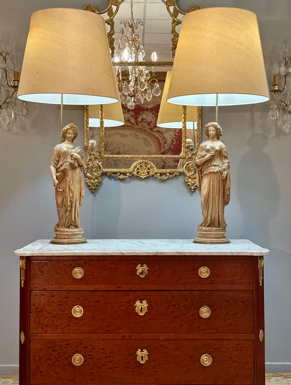 Exceptionnelle Paire De Sculptures En Albâtre d'Epoque XIXème (112cm)