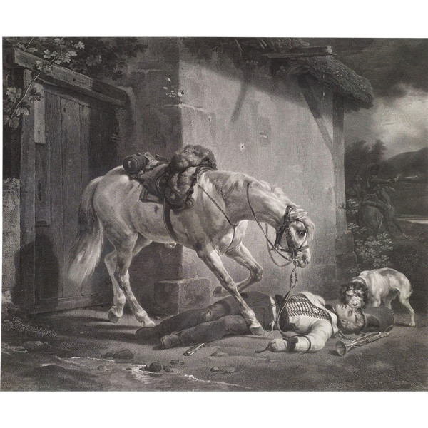 Etching Horse Rider Large Engraving Old Print