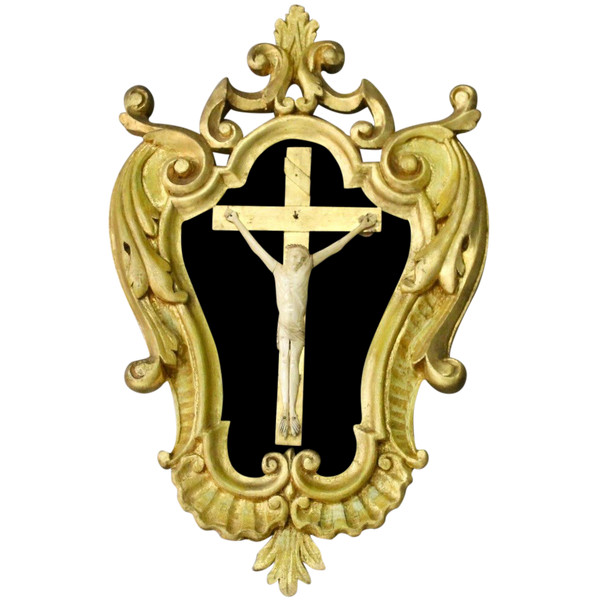 Ivory Christ In 19th Century Baroque Gilt Frame