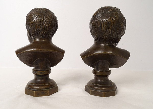 Coppia di sculture in bronzo Jean Qui Rit Jean Qui Pleure d'ap. Houdon XIX secolo