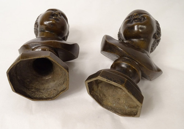 Coppia di sculture in bronzo Jean Qui Rit Jean Qui Pleure d'ap. Houdon XIX secolo