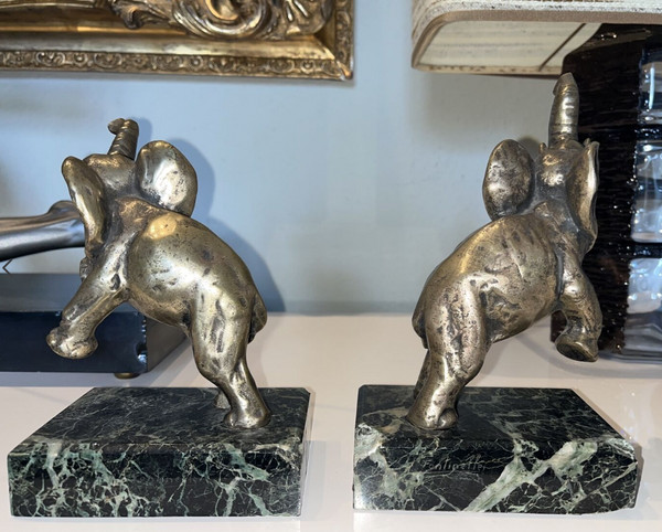 FONTINELLE Louis (1886-1964) Art Deco bronze bookends signed