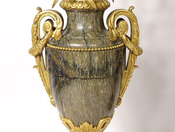 Pair of Baluster Vases Lamps Marble Bronze Gilded Flowers Napoleon III 19th century
