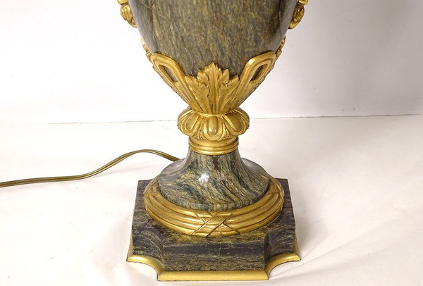 Pair of Baluster Vases Lamps Marble Bronze Gilded Flowers Napoleon III 19th century
