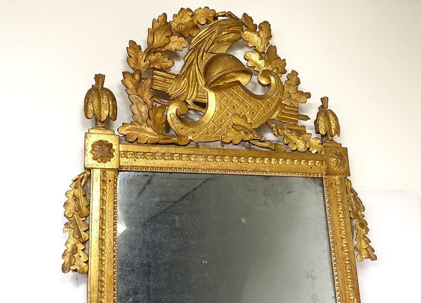 Grand Miroir Révolutionnaire Bois Sculpté Doré Casque Feuilles Chêne XVIIIè