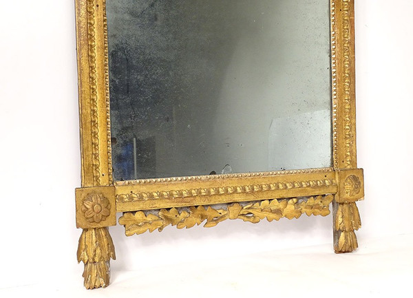 Grand Miroir Révolutionnaire Bois Sculpté Doré Casque Feuilles Chêne XVIIIè