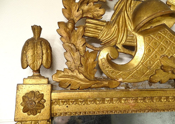 Grand Miroir Révolutionnaire Bois Sculpté Doré Casque Feuilles Chêne XVIIIè