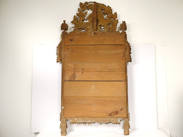 Grand Miroir Révolutionnaire Bois Sculpté Doré Casque Feuilles Chêne XVIIIè