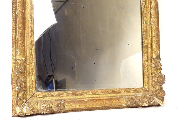 Miroir Louis XIV Régence Bois Sculpté Doré Fleurs Coquille Glace XVIIIème