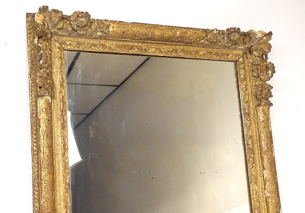 Miroir Louis XIV Régence Bois Sculpté Doré Fleurs Coquille Glace XVIIIème