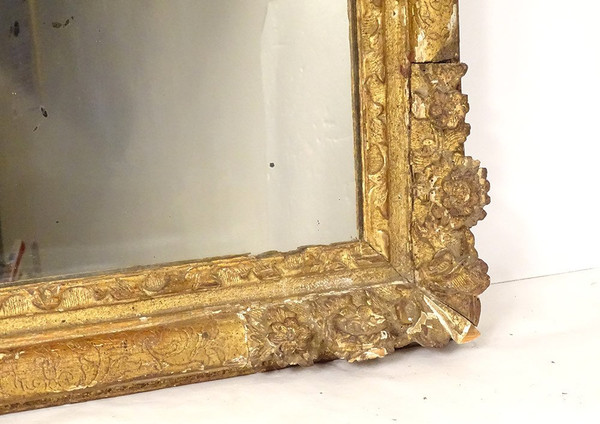 Miroir Louis XIV Régence Bois Sculpté Doré Fleurs Coquille Glace XVIIIème