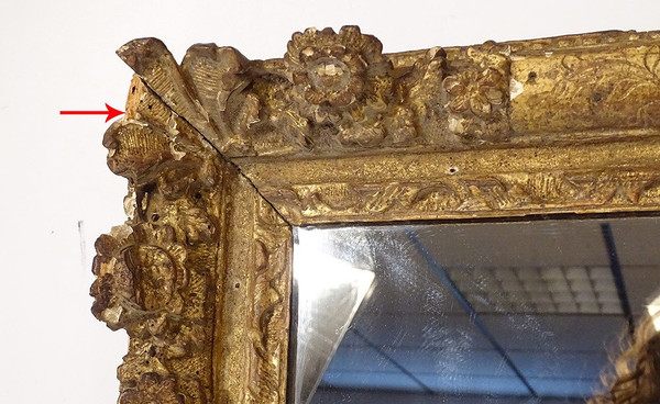 Miroir Louis XIV Régence Bois Sculpté Doré Fleurs Coquille Glace XVIIIème
