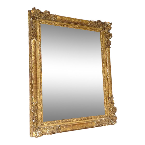 Miroir Louis XIV Régence Bois Sculpté Doré Fleurs Coquille Glace XVIIIème