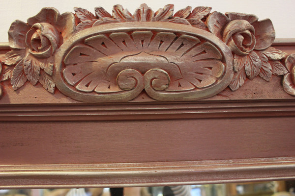 Großer Standspiegel, Holz Geschnitzt Und Patina Altrosa 74 X 176 Cm