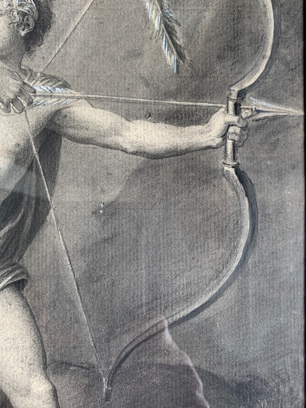 Lavis d'encre signé de 1801: L'éducation d'Achille par le centaure Chiron.