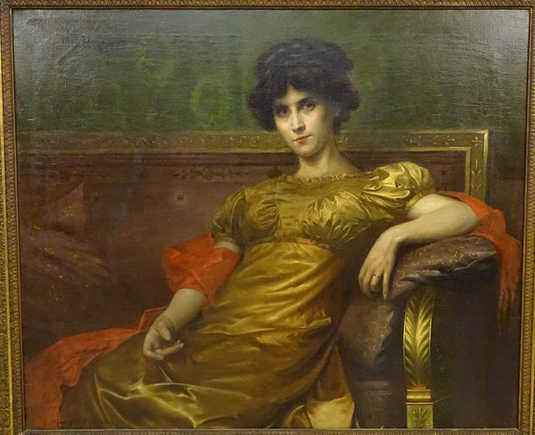 Großes HST Gemälde Porträt Frau Empire G. Meyer Goldener Rahmen 138x121cm XIX.