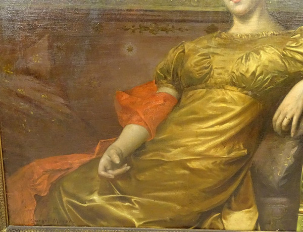 Großes HST Gemälde Porträt Frau Empire G. Meyer Goldener Rahmen 138x121cm XIX.