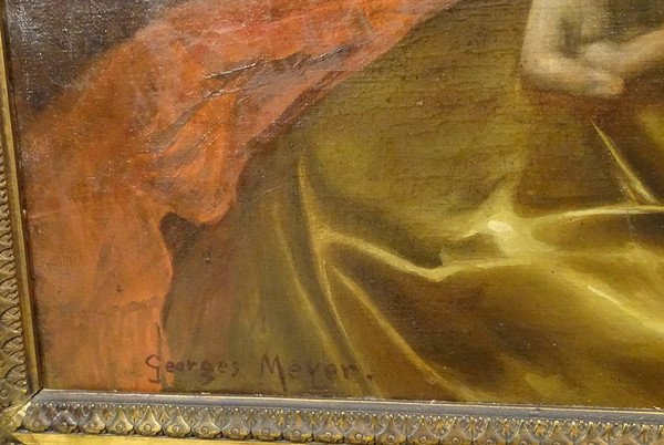 Großes HST Gemälde Porträt Frau Empire G. Meyer Goldener Rahmen 138x121cm XIX.